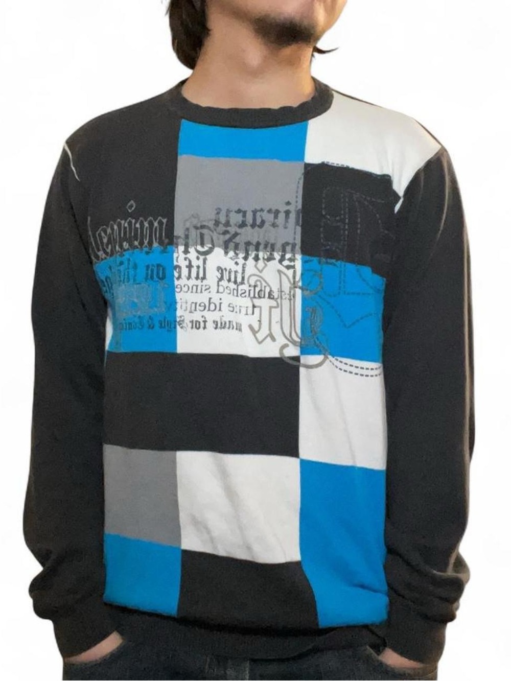 Point Zero Black Label Y2K Colorblock Graphic‎ Knit Sweater